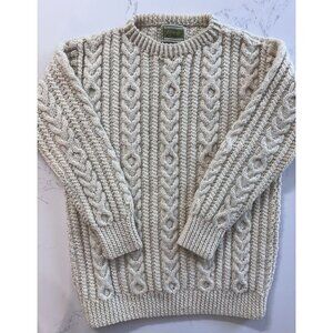 Vintage 100% Wool Sweater Kennedy of Ardara Ireland Cable Hand Knit Cream Ivory